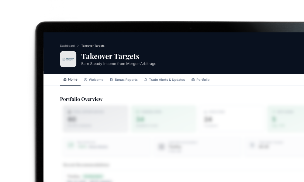 Takeover Targets member website dashboard